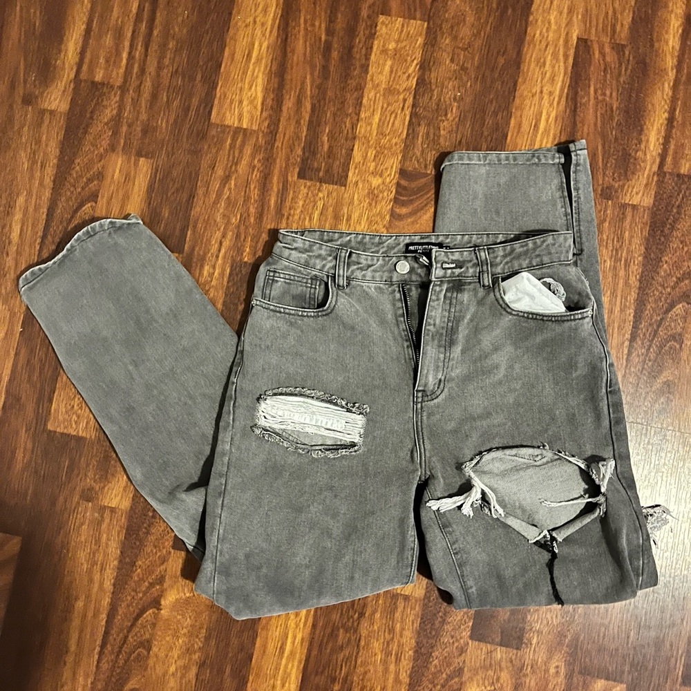 Grey Split Hem Jeans